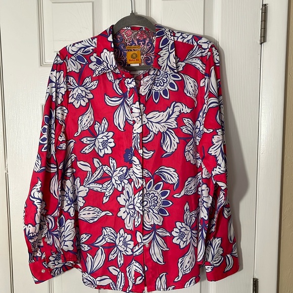 Ruby Rd 100%cotton wrinkle resistant button up long sleeve shirt pink purple 14 - Picture 1 of 12